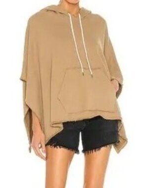 ATM Anthony Thomas Melillo Nude French Terry Hooded Open Sided Poncho One Size